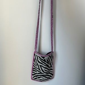 Beaded Christina zebra print shoulder / crossbody bag